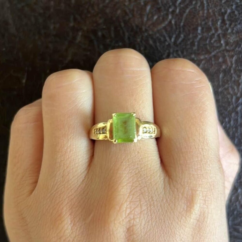 Beautiful Emerald Cut Peridot 14K Ring